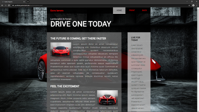 Screenshot of Exotic Imports website.